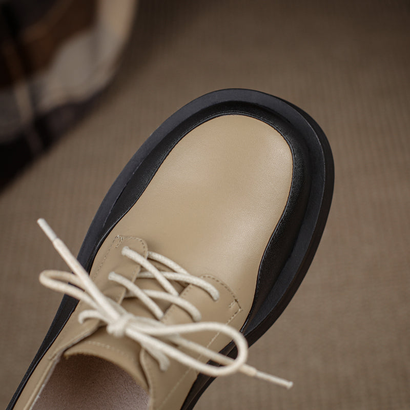 woloong  New Retro British Style Color Matching Platform Small Leather Shoes Casual Single Shoes Fashion Lace-up Women's Shoes