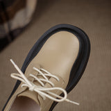 woloong  New Retro British Style Color Matching Platform Small Leather Shoes Casual Single Shoes Fashion Lace-up Women's Shoes