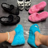 Luxury new women feminine high-heeled fur drag outdoor all-match shoes slippers round head wedges with mink fur ms slippers