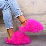 New Faux Fox Fur Slippers Women's Furry Warm Flip Flops Fullfy Raccoon Fur Slides Flat Comfortable Home Shoes Plus Size Couple