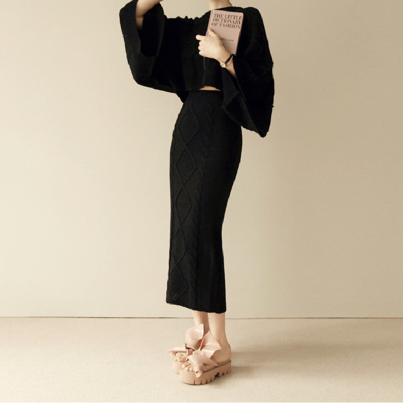 goosudu High Quality Autumn Winter Women Knitted 2 Piece Set  Batwing Sleeve Loose Tops+Slim Bodycon Skirt Female Sweater Suits