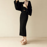 goosudu High Quality Autumn Winter Women Knitted 2 Piece Set  Batwing Sleeve Loose Tops+Slim Bodycon Skirt Female Sweater Suits