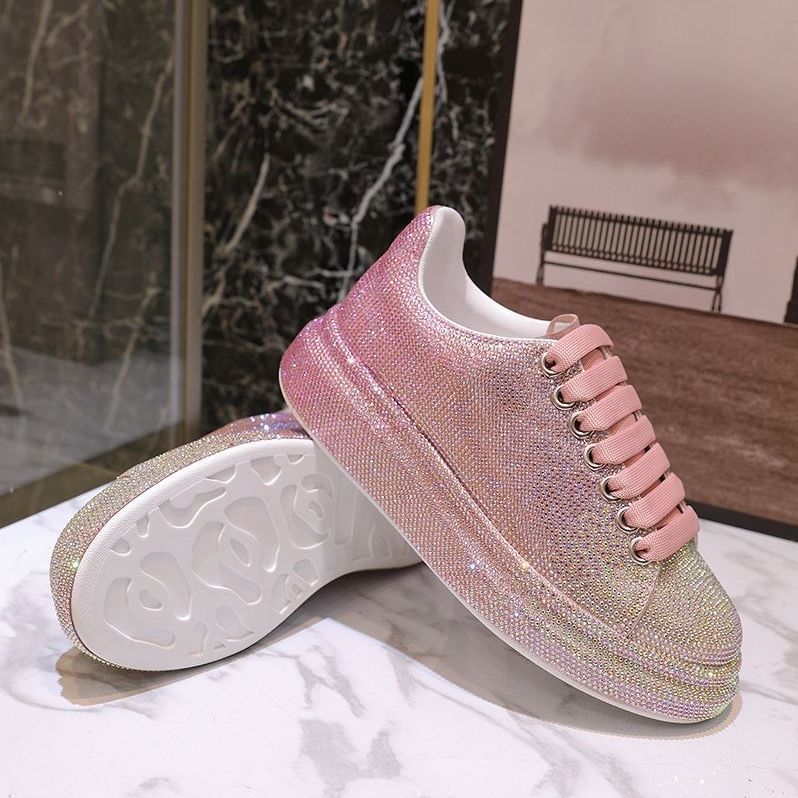 woloong Autumn Leather Women Shoes New Style Fashion Platform Shoes Ins Platforms Sneakers Tide Shine Bling Rhinestone Shoes