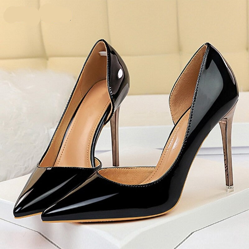 woloong New Fashion Patent Leather Office Pumps High Heels Shoes Women Sexy Pointed toe Shallow Party Wedding Shoes