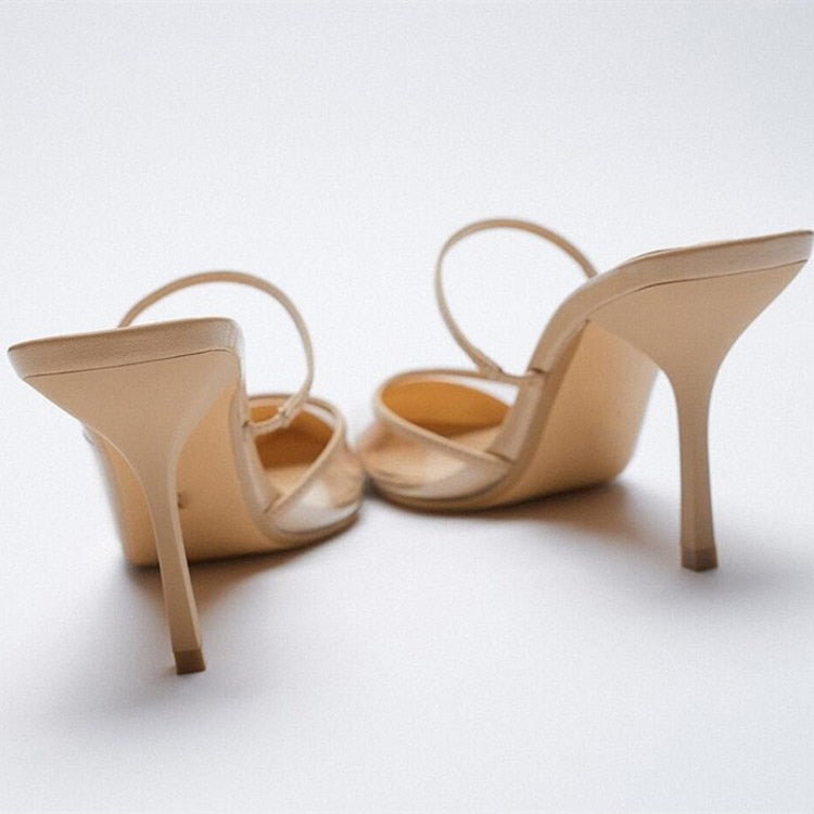 woloong   Summer New High-heeled Sandals with Stiletto and Pointed Toe High-heeled Shoes for Women's Casual Solid Color High-heeled Shoes