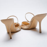 woloong   Summer New High-heeled Sandals with Stiletto and Pointed Toe High-heeled Shoes for Women's Casual Solid Color High-heeled Shoes
