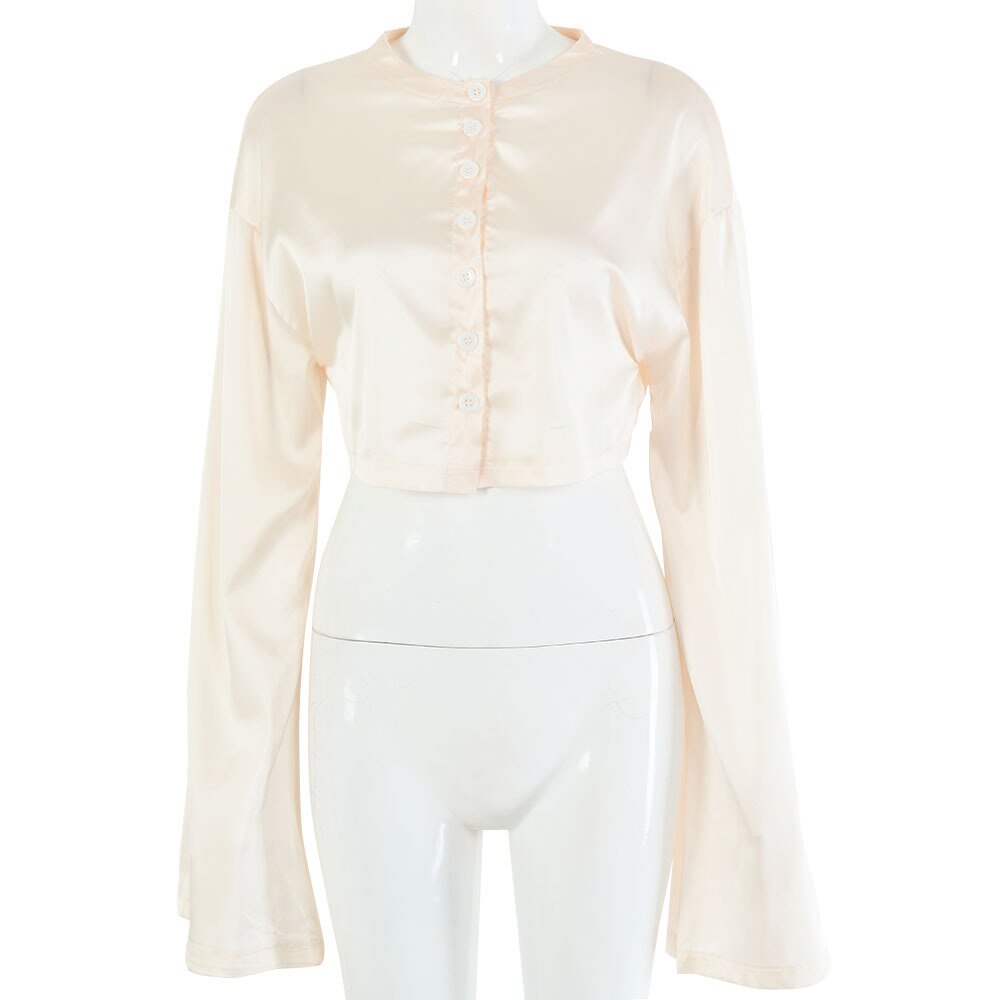 goosudu  Casual Satin Two Piece Dress Set For Women White O-neck Button Top Bandage Mini Pencil Skirts Outfits Fashion Party Suit