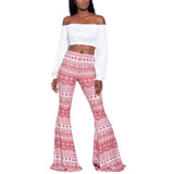 goosudu Summer New Women High-Waist Stretch-Print Trousers Wide-Leg Loose-Fitting Trousers Sexy Flared Pants Bottom Casual Leggings