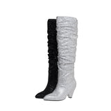 woloong New Crystal Shoes Woman Pointed Toe Over Knee High Boots Sexy Rhinestone Chunky Spike Heel Boots Ladies Shoes Botas Mujer