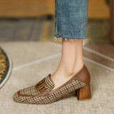 woloong  Spring/Autumn New Women Party Prom Square Heeled Pumps Basic Concise Pumps Cow Leather Brand Round Toe Loafers Woman