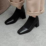 woloong  Fashion Comfortable Genuine Leather Women's Ankle Boots Elegant Square Toe Thick Heels Pumps Party Casual Shoes Woman New