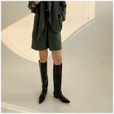 woloong  New INS Women Knee-high Women Boot Shoes Low Heel Slip On Long Boots Brand Designer Pointed Toe Chelsea Boots