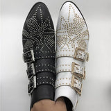 Studded Real Leather Ankle Boots Women Round Toe Rivet Flower Martin Short Boots Cowhide Thick Heel Low New Heel Women's Shoes