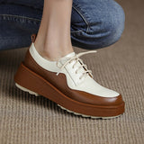 woloong  New Retro British Style Color Matching Platform Small Leather Shoes Casual Single Shoes Fashion Lace-up Women's Shoes