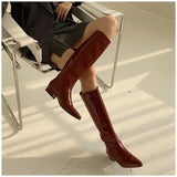 woloong  New INS Women Knee-high Women Boot Shoes Low Heel Slip On Long Boots Brand Designer Pointed Toe Chelsea Boots