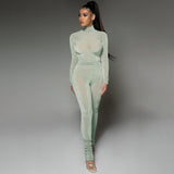 goosudu  Solid 2 Pcs Set Turtleneck Long Sleeve Bodysuit Slim Leggings New Slim Sports Tracksuit Casual Streetwear Y2K