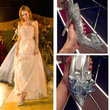 woloong  Newest  Cinderella Shoes Rhinestone High Heels Women Pumps Pointed toe Woman Crystal Party Wedding Shoes 5cm/7cm/9cm