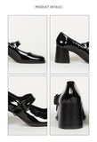 woloong Woman‘s New Mary Janes Shoes Genuine Leather Shallow Square heel Pumps Buckle Strap Round Toe Lady Footwear