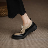 woloong  New Retro British Style Color Matching Platform Small Leather Shoes Casual Single Shoes Fashion Lace-up Women's Shoes