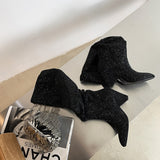 woloong New Crystal Shoes Woman Pointed Toe Over Knee High Boots Sexy Rhinestone Chunky Spike Heel Boots Ladies Shoes Botas Mujer