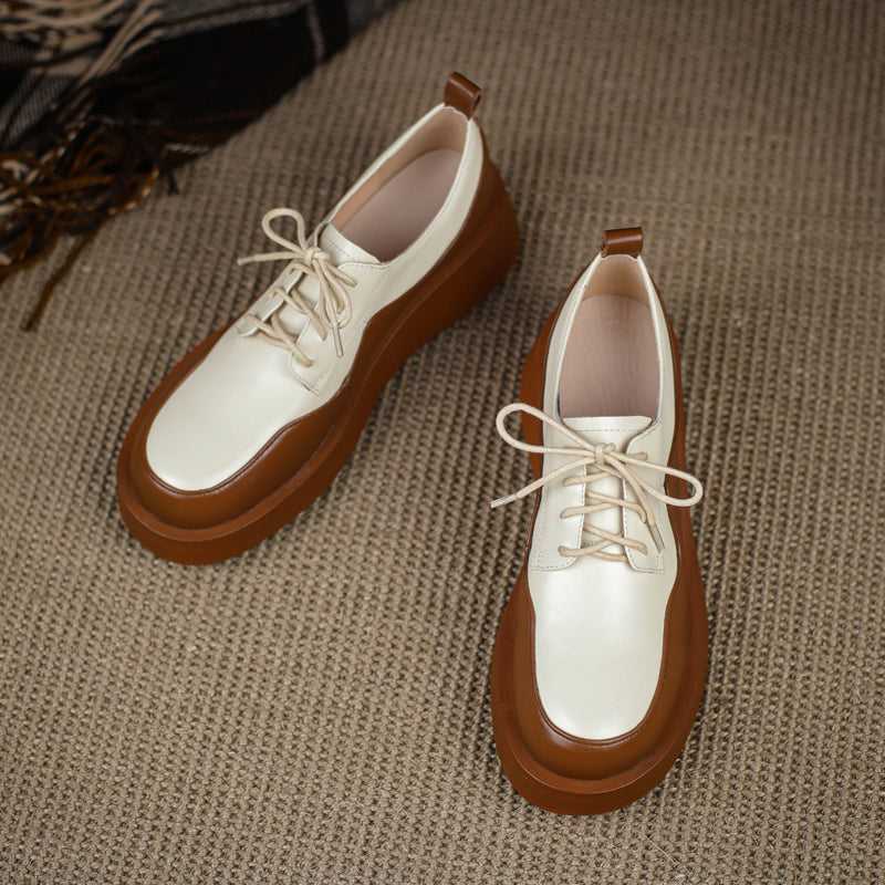 woloong  New Retro British Style Color Matching Platform Small Leather Shoes Casual Single Shoes Fashion Lace-up Women's Shoes