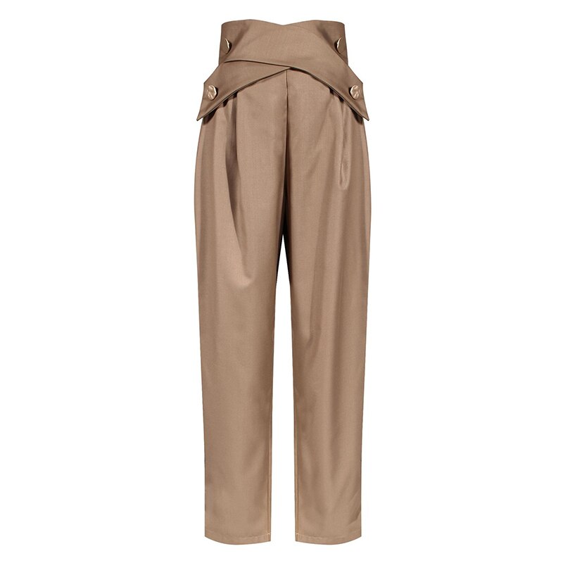 woloong Casual Irregular Trousers For Women High Waist Lace Up Button Straight Slim Pants Female Autumn Fashion New