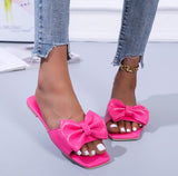 woloong  Spring/summer new outdoor flat leather bow non-slip beach lady slippers casual all-match fashion women sandals