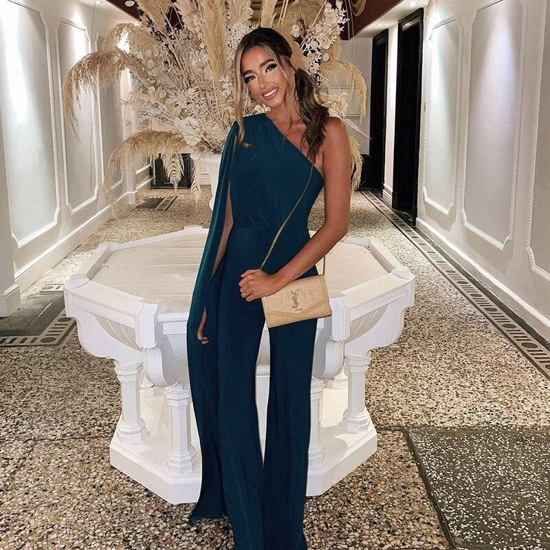 goosudu Long Sleeve Single Shoulder With Long Tail Sexy Jumpsuit  Fall Winter Women Solid Party Elegant Streetwear Outfit