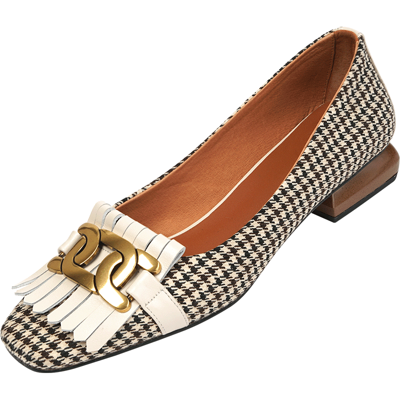 woloong  New Genuine Leather Women Shoes Fashion Tassel Beads Spring Pump Square Toe Slip-On Casual Shoes Thick Heel Size 35-42 Handmade