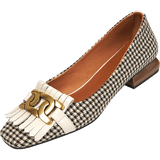 woloong  New Genuine Leather Women Shoes Fashion Tassel Beads Spring Pump Square Toe Slip-On Casual Shoes Thick Heel Size 35-42 Handmade