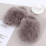 New Faux Fox Fur Slippers Women's Furry Warm Flip Flops Fullfy Raccoon Fur Slides Flat Comfortable Home Shoes Plus Size Couple