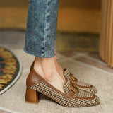 woloong  Spring/Autumn New Women Party Prom Square Heeled Pumps Basic Concise Pumps Cow Leather Brand Round Toe Loafers Woman