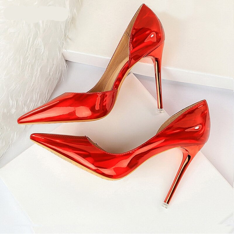 woloong New Fashion Patent Leather Office Pumps High Heels Shoes Women Sexy Pointed toe Shallow Party Wedding Shoes