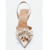 woloong New Brand Women Slingback Shoes Fashion Bling Crystal Sandal Ladies Thin High Heel Pointed Toe Shallow Slip On Mules M