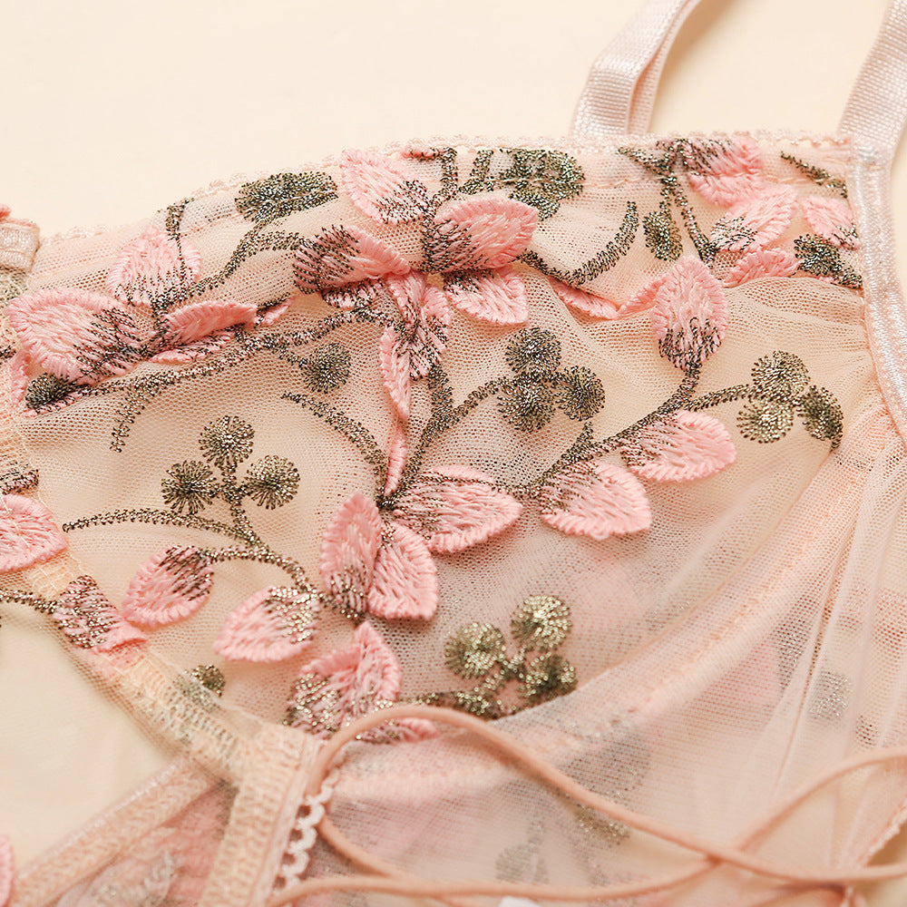 Ellolace Floral Embroidery Bodysuit Women Lace Up Bandage Bodies Sexy Sleeveless Bodycon Transparent Lingerie Mesh Bodysuits Top