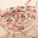 Ellolace Floral Embroidery Bodysuit Women Lace Up Bandage Bodies Sexy Sleeveless Bodycon Transparent Lingerie Mesh Bodysuits Top