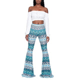 goosudu Summer New Women High-Waist Stretch-Print Trousers Wide-Leg Loose-Fitting Trousers Sexy Flared Pants Bottom Casual Leggings