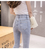 woloong spring new Flare Set auger Jeans Woman Denim Trousers Vintage Women Clothes Fall High Waist Pants Stretchy Jeans