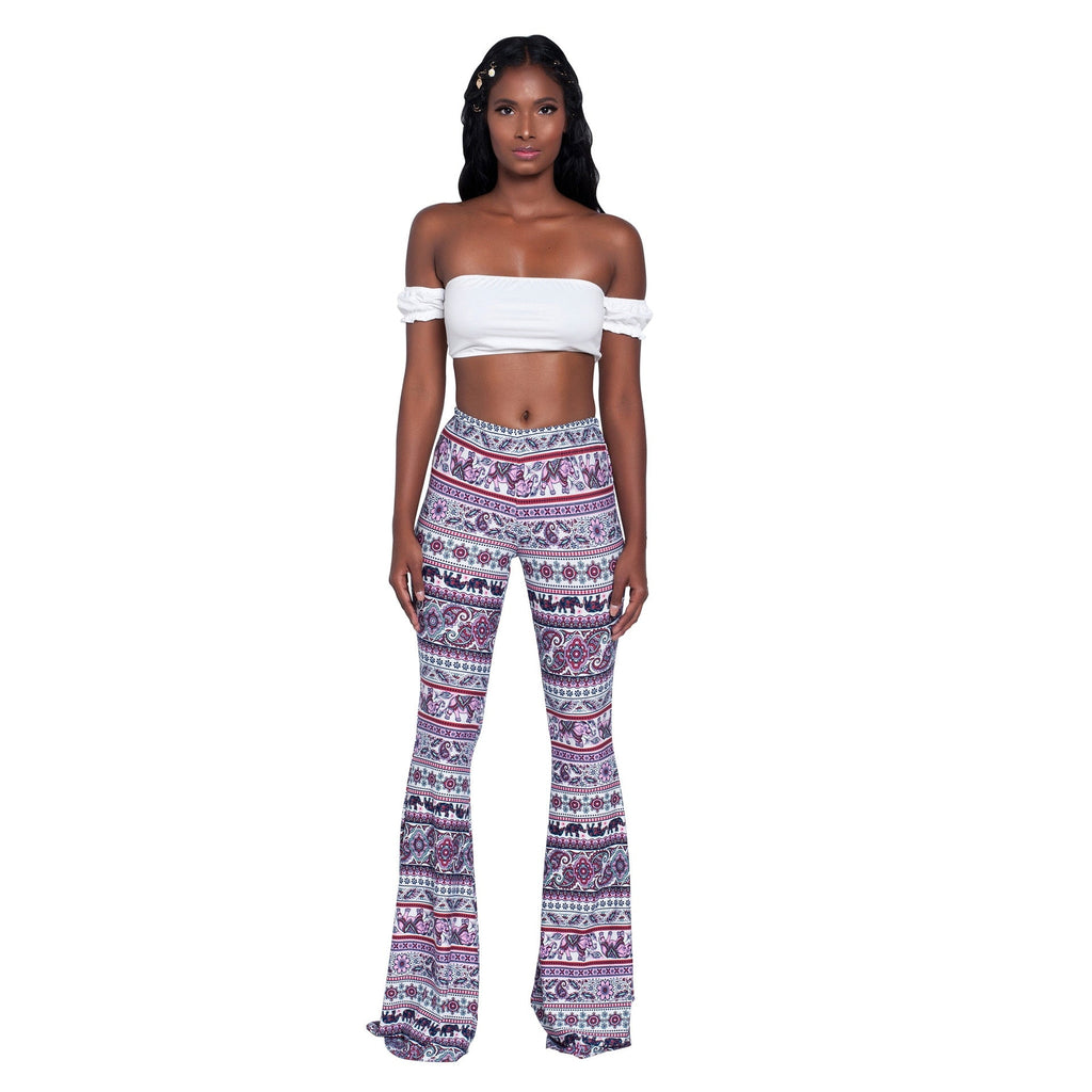 goosudu Summer New Women High-Waist Stretch-Print Trousers Wide-Leg Loose-Fitting Trousers Sexy Flared Pants Bottom Casual Leggings