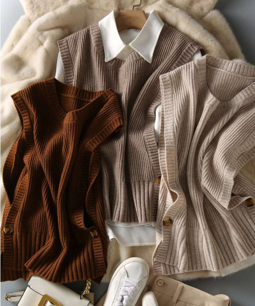 woloong Sweater Vest Women O-neck Solid Autumn Fashionable Button Chic Design Female Leisure Knitwear Preppy Style New Arrival Soft Cozy