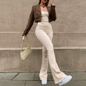 Aieru Bandage Sexy Backless Elegant Strapless Jumpsuits Women Club Party Flare Pants Rompers One Piece Outfits Overalls