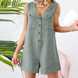 goosudu  Stylish Women V Neck Sleeveless Rompers Summer Jumpsuits Short Playsuits Casual Solid Loose Beach Overalls Oversized
