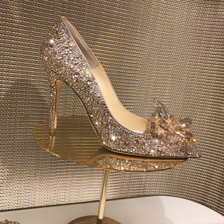 woloong  Newest  Cinderella Shoes Rhinestone High Heels Women Pumps Pointed toe Woman Crystal Party Wedding Shoes 5cm/7cm/9cm