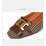 woloong  New Genuine Leather Women Shoes Fashion Tassel Beads Spring Pump Square Toe Slip-On Casual Shoes Thick Heel Size 35-42 Handmade