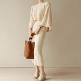 goosudu High Quality Autumn Winter Women Knitted 2 Piece Set  Batwing Sleeve Loose Tops+Slim Bodycon Skirt Female Sweater Suits