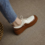 woloong  New Retro British Style Color Matching Platform Small Leather Shoes Casual Single Shoes Fashion Lace-up Women's Shoes