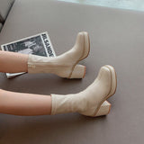 woloong New Autumn Winter Women Zipper Round Toe Booties New Brand Fashion Leather Ankle Boots Low Square Heels Chelsea Shoes