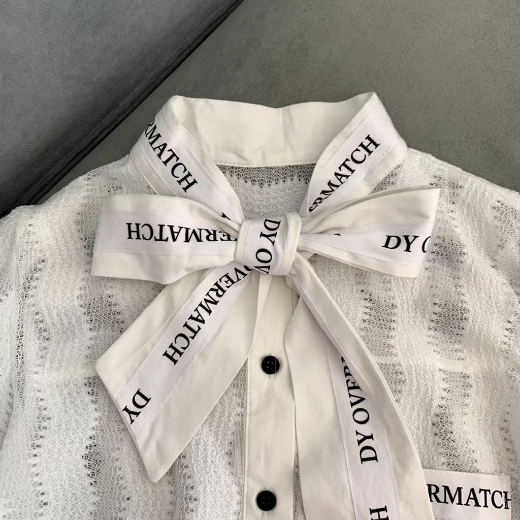 woloong French style restoring ancient ways ribbon bow blouse female temperament of early spring new white shirt long sleeve lace tops
