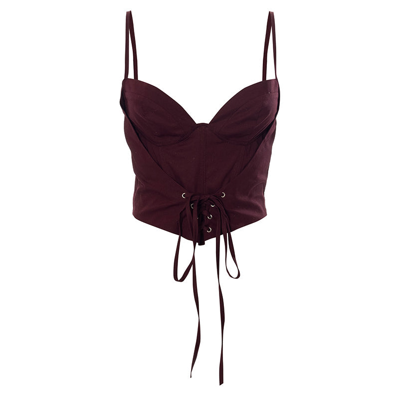 woloong  Bandage Strings Sleeveless Backless Slip Crop Top Solid New Year Fashion Women Cute Elegant Streetwear Corset Y2K