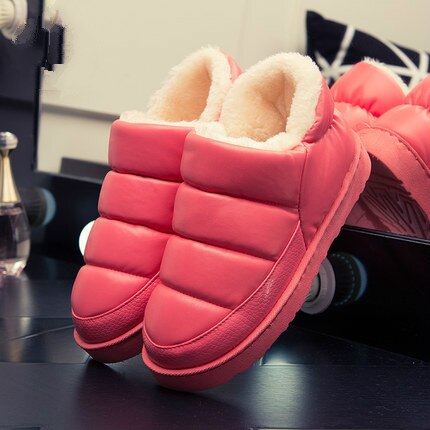 woloong New arrival waterproof women PU leather snow boots warm short plush ankle boot female winter shoes woman large big size 41 45